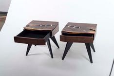 Matching Walnut Slab Nightstands With Brass Lamp Touch Sensors 3 small