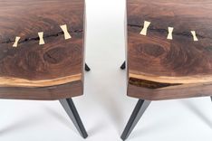 Matching Walnut Slab Nightstands With Brass Lamp Touch Sensors 4 small
