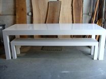 Modern White Parsons Table And Bench Dining Set High Gloss 4 small