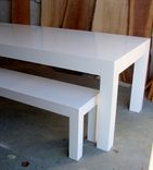 Modern White Parsons Table And Bench Dining Set High Gloss 2 small