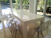 Modern White Parsons Table And Bench Dining Set High Gloss 1 small