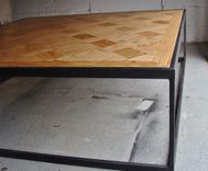 Steel And Wood Coffee Table - Parquet Style 4 small