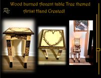 Custom, Side Table, End Table, Accent Table, Wood Burned Images, 2 small