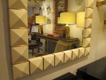 Custom Geometric Parchment Mirror With Inlaid Brass. 3 small