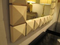 Custom Geometric Parchment Mirror With Inlaid Brass. 4 small