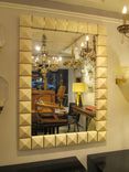 Custom Geometric Parchment Mirror With Inlaid Brass. 2 small