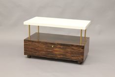 Macassar Ebony, Parchment And Brass Nightstand. 1 small