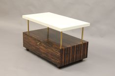 Macassar Ebony, Parchment And Brass Nightstand. 2 small