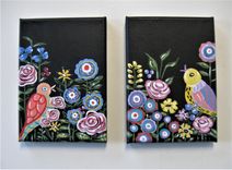 Original Bird Painting, 5" X 7", Whimsical Acrylic Art Canvas, Colorful Bird Artwork 3 small