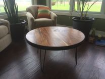 Circle Acacia Coffee Table With Steel Band And Hairpin Legs 1 small