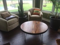 Circle Acacia Coffee Table With Steel Band And Hairpin Legs 2 small