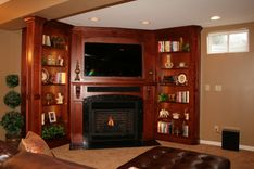 Solid Wood Built In Tv Wall Unit, Fireplace And Bookcase Display 1 small