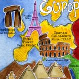 Children's Illustrated Watercolor Art Royal Blue World Map 3 small