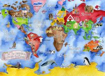 Children's Illustrated Watercolor Art Royal Blue World Map 2 small