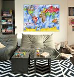 Children's Illustrated Watercolor Art Royal Blue World Map 5 small