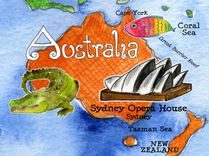Children's Illustrated Watercolor Art Royal Blue World Map 4 small