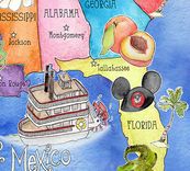 Children's Illustrated Watercolor Art United States Royal Blue Map 3 small