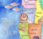 Children's Illustrated Watercolor Art United States Royal Blue Map 4 small