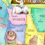 Children's Illustrated Watercolor Art United States Light Turquoise Map 4 small