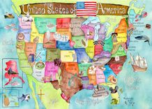 Children's Illustrated Watercolor Art United States Light Turquoise Map 1 small