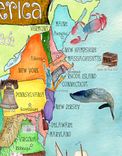 Children's Illustrated Watercolor Art United States Light Turquoise Map 6 small