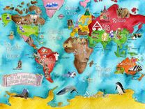 Children's Illustrated Watercolor Art Turquoise World Map 1 small