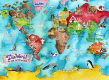 Children's Illustrated Watercolor Art Turquoise World Map 2 small