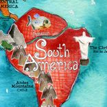 Children's Illustrated Watercolor Art Turquoise World Map 3 small