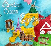 Children's Illustrated Watercolor Art Turquoise World Map 4 small