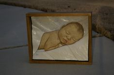 Infant Portrait: Ceramic Tile Relief With Poplar Frame 2 small