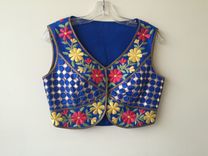 Blue Silk Jacket With Mirror ,Thread  Hand Embroidery 1 small