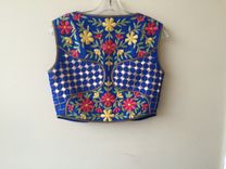 Blue Silk Jacket With Mirror ,Thread  Hand Embroidery 2 small