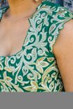 Long Dress Teel Green Net Fabric, Light Gold Jari Stone Embroidery Churidar Teel Green Lycra Fabric. 3 small