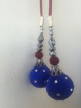 Blue Silk Hanging Balls With Crystal Stones,Silver Beads On  Silk Fabric,Could Be Hanged In Thread . 3 small