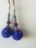 Blue Silk Hanging Balls With Crystal Stones,Silver Beads On  Silk Fabric,Could Be Hanged In Thread . 2 small