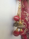 Hot Pink Velvet Balls With Crystal Stones Design, Hanging With Gold Beads[30$] 3 small