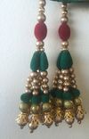 Red,Green And Golden Beads In Silk Fabric.Could Be Hanged In Thread Too 1 small