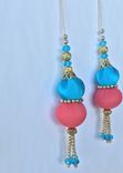 Sky Blue,Pink Silk Fabric Balls With Golden Beads. 1 small