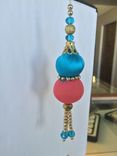 Sky Blue,Pink Silk Fabric Balls With Golden Beads. 2 small