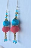 Sky Blue,Pink Silk Fabric Balls With Golden Beads. 3 small