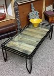 Coffee Table With Vintage Pallet Boards, Beveled Glass Top And Three Post Hairpin Legs 2 small