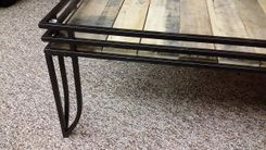 Coffee Table With Vintage Pallet Boards, Beveled Glass Top And Three Post Hairpin Legs 5 small