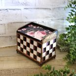 Hand Painted Whimsy Checks Pink Rose Decor Keepsake Box 4 small