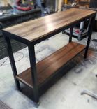 Kitchen Utility Table With Shelf In Native Hickory And Blackened Steel 1 small