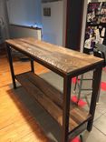Kitchen Utility Table With Shelf In Native Hickory And Blackened Steel 2 small