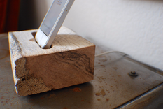 Reclaimed Solid Oak Iphone Charging Dock - Raw, Aged Oak 1 small
