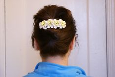 Barrette French Style Pearl White Yellow Wedding Jonquil, Daffodile, Naricissus Flower 1 small
