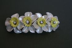 Barrette French Style Pearl White Yellow Wedding Jonquil, Daffodile, Naricissus Flower 2 small