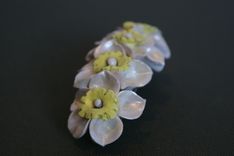 Barrette French Style Pearl White Yellow Wedding Jonquil, Daffodile, Naricissus Flower 4 small