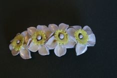 Barrette French Style Pearl White Yellow Wedding Jonquil, Daffodile, Naricissus Flower 5 small